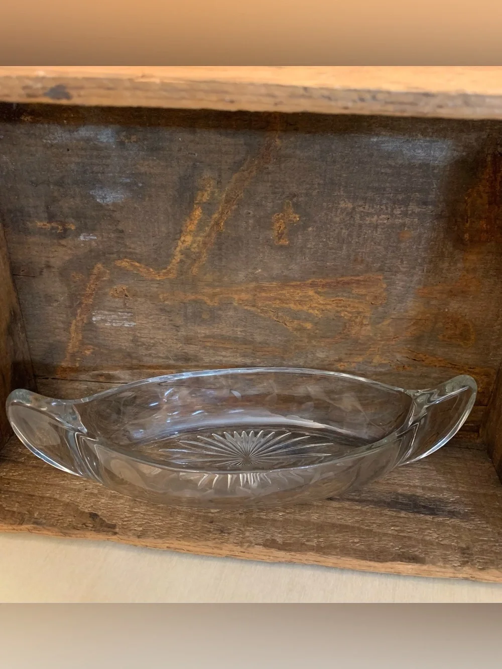 Janette Glass Co. Crystal Glass Canoe-shaped Dish - Jewelry Tray, Catchall